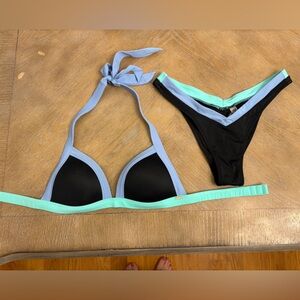 Stylish Black and Blue Bikini Set